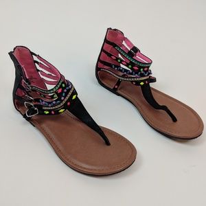 Justice black and multi color beaded sandals